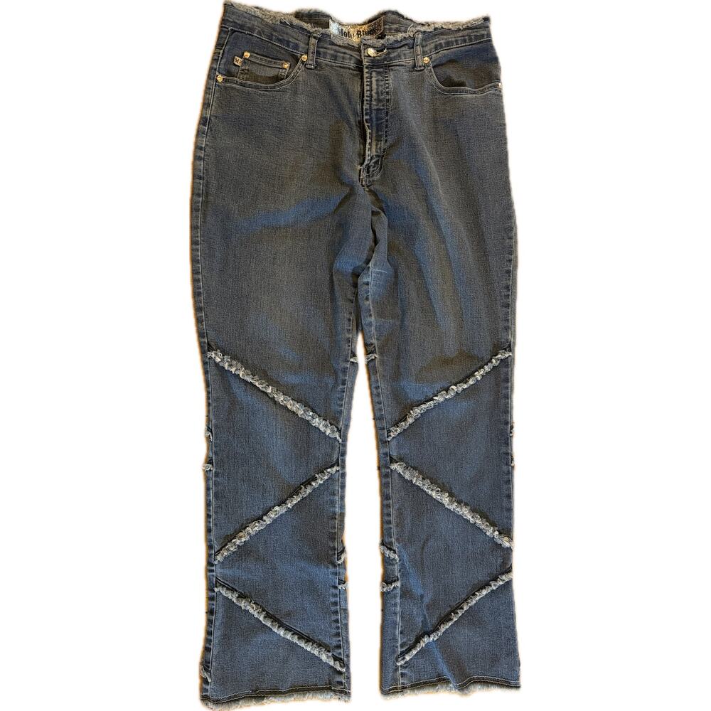 Moto Blues Womens Jeans Size 15/16 Blue Stretch‎ Straight Relaxed Fringe